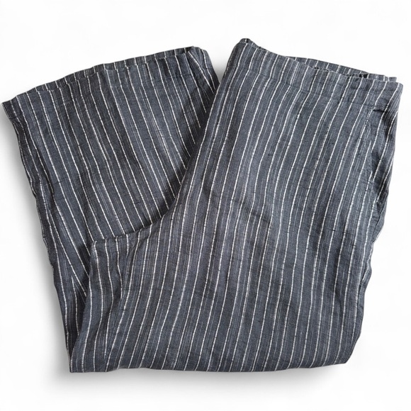 Eileen Fisher Organic Linen Crop Ankle Wide Leg Pants Women's XL Beach Strips - Picture 2 of 15